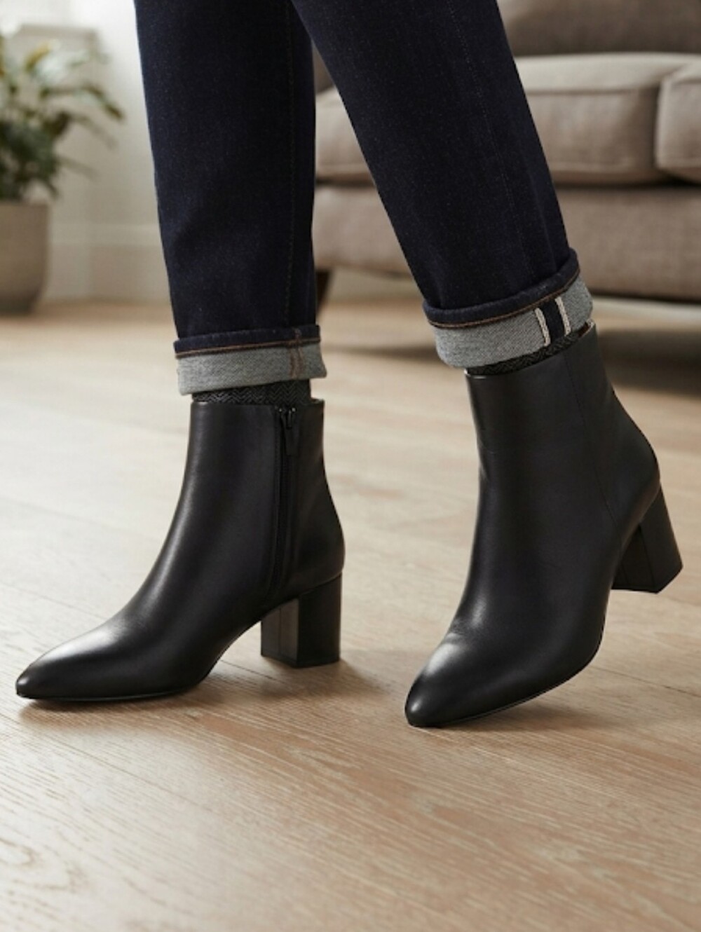 Madewell The Fiona Leather Ankle Boot True Black 7.5